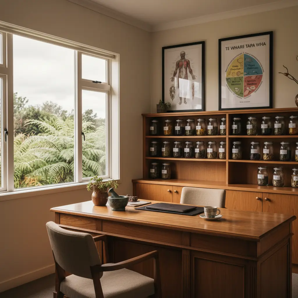 Holistic herbal consultation room in New Zealand