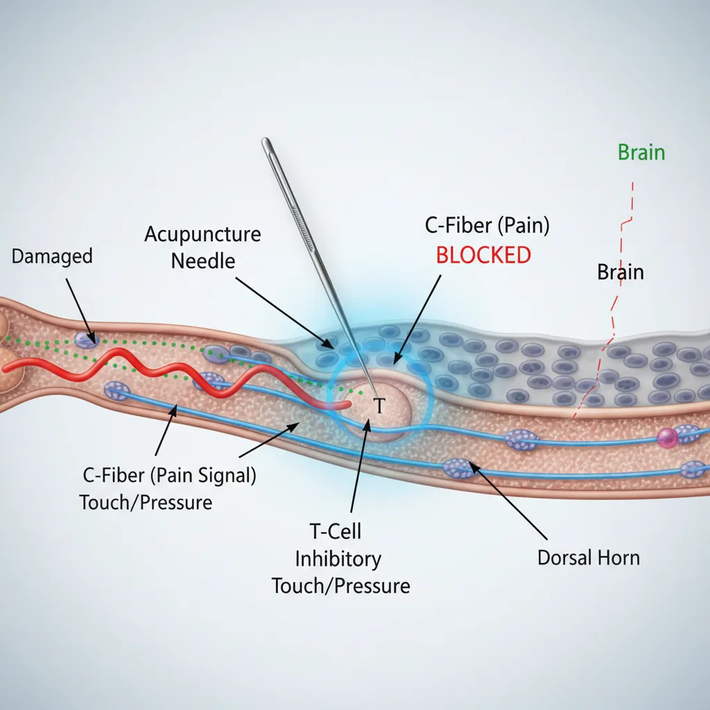 Diagram of Gate Control Theory in spinal cord