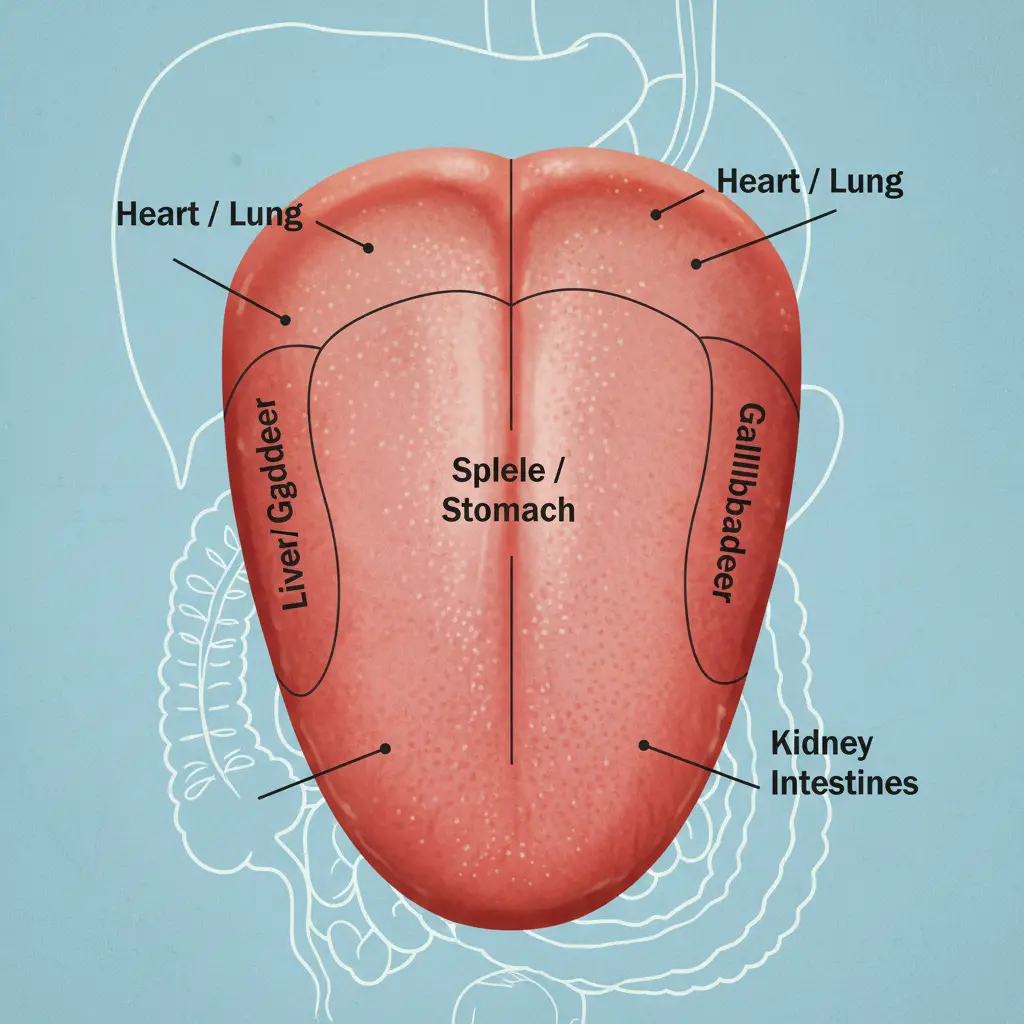 TCM Tongue Map showing organ zones