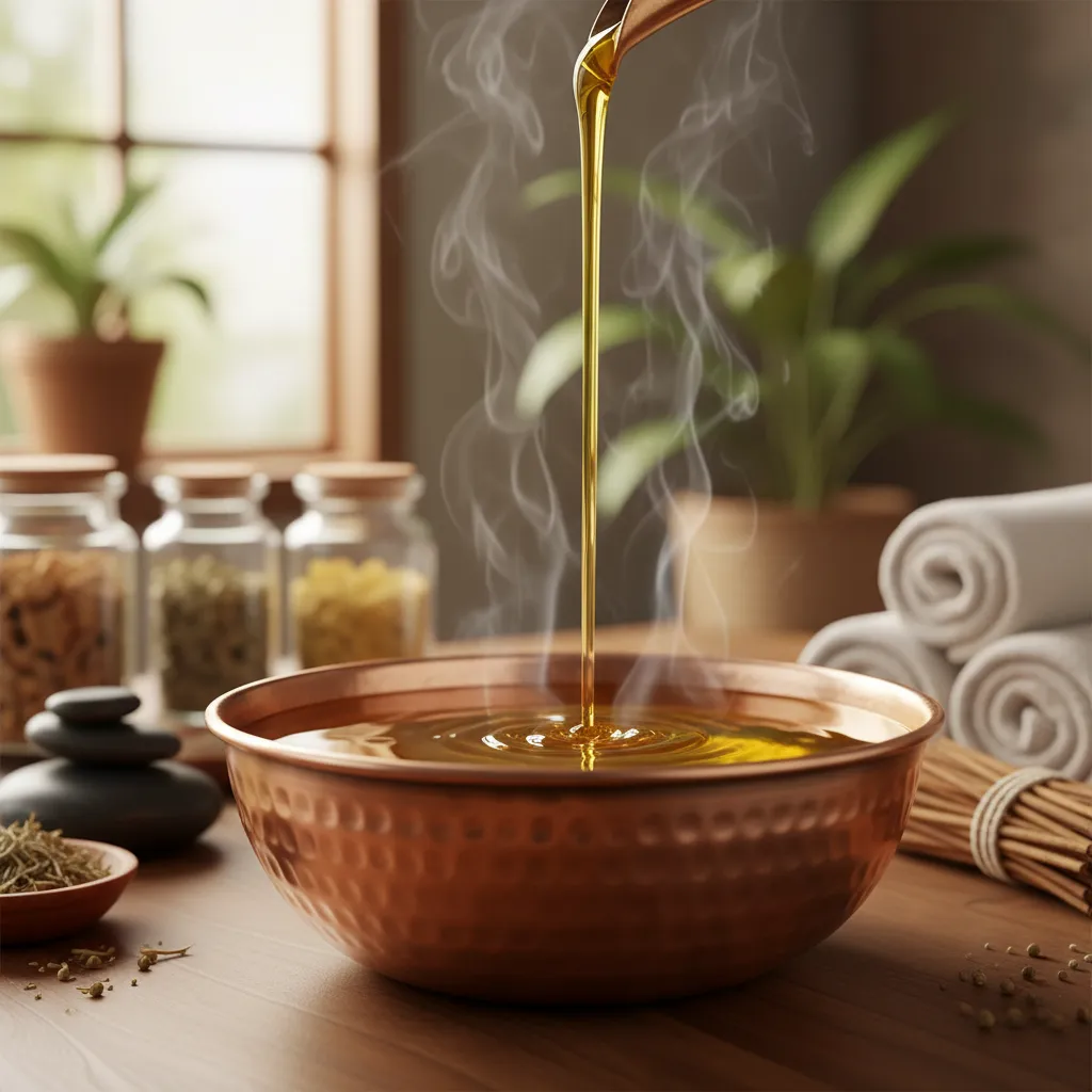 Warm herbal oil preparation for Abhyanga