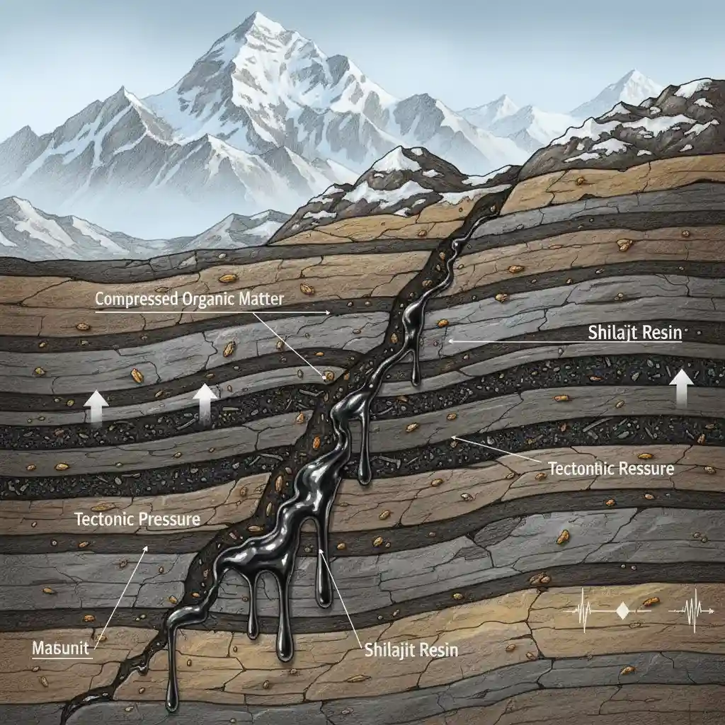 Geological formation of shilajit resin in the Himalayas