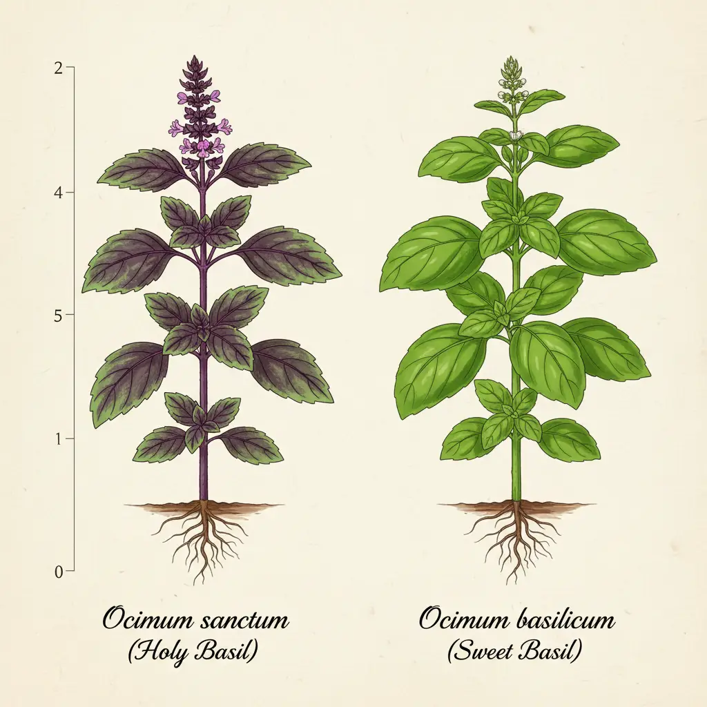 Botanical comparison between Holy Basil and Sweet Basil