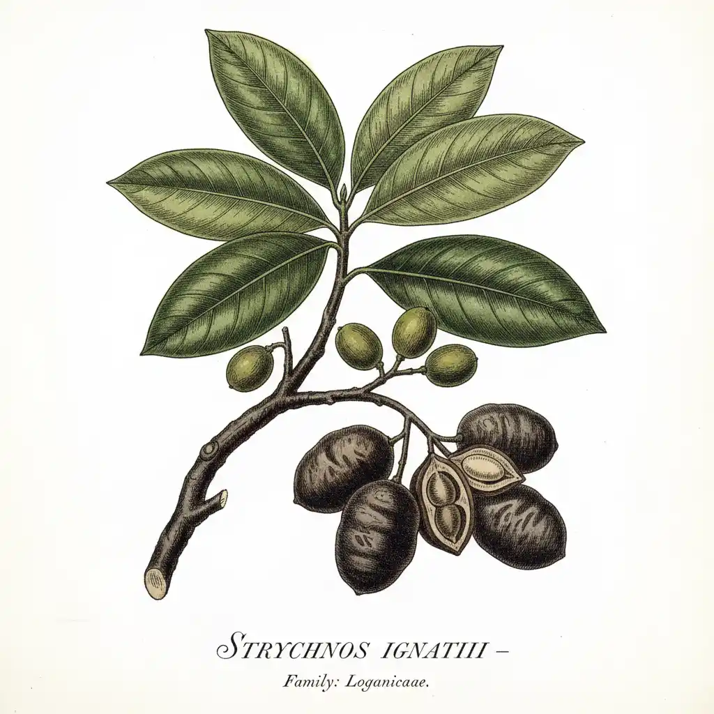 Strychnos ignatii botanical illustration