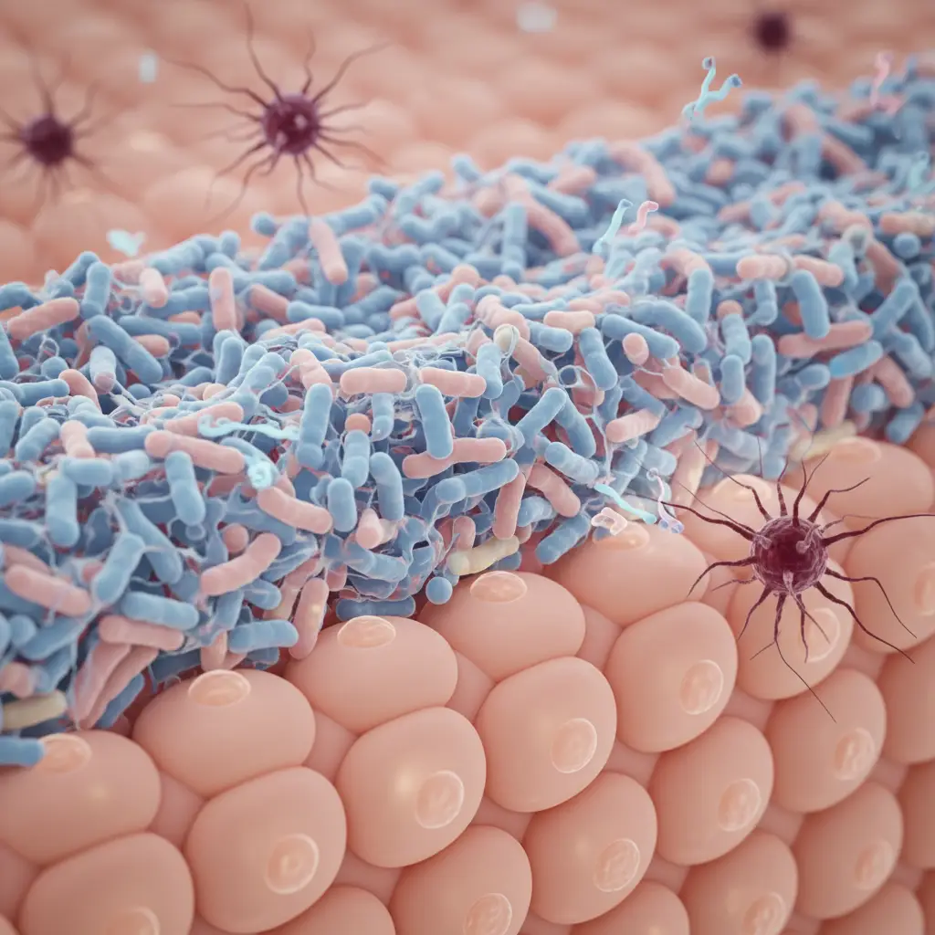 Illustration of skin microbiome barrier