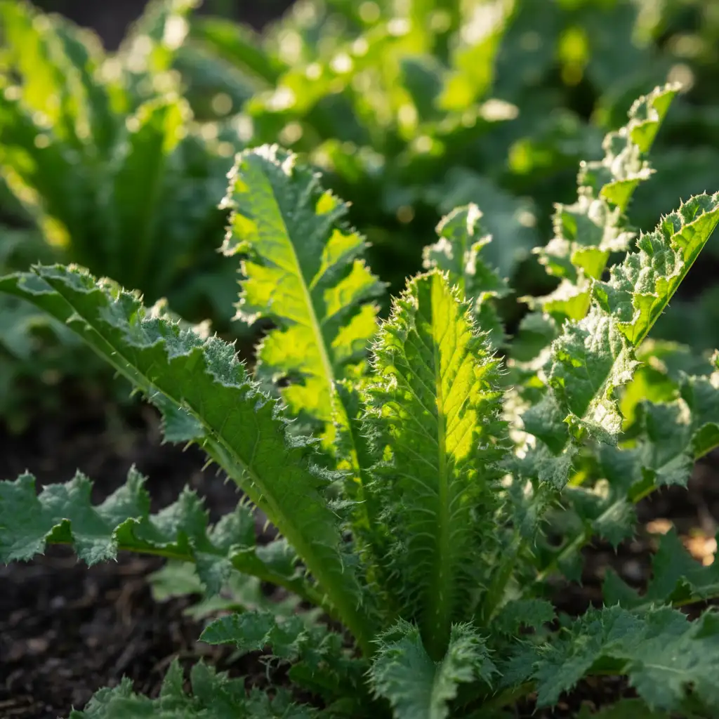 Fresh Pūhā leaves growing in the wild