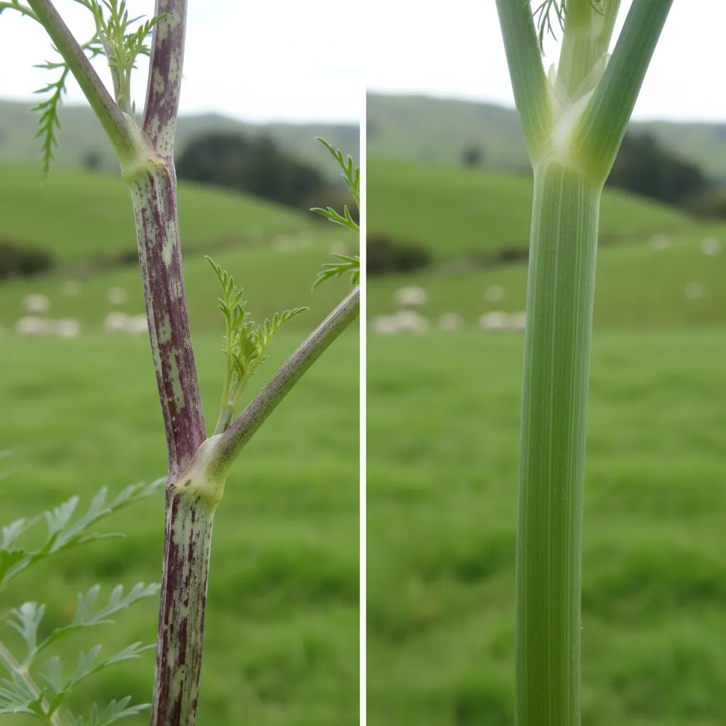 Comparison of poisonous Hemlock stems and edible Wild Fennel
