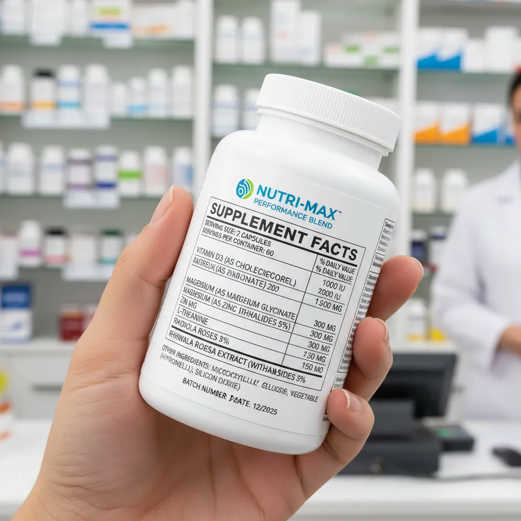 Reading a herbal supplement label for ingredients and dosage