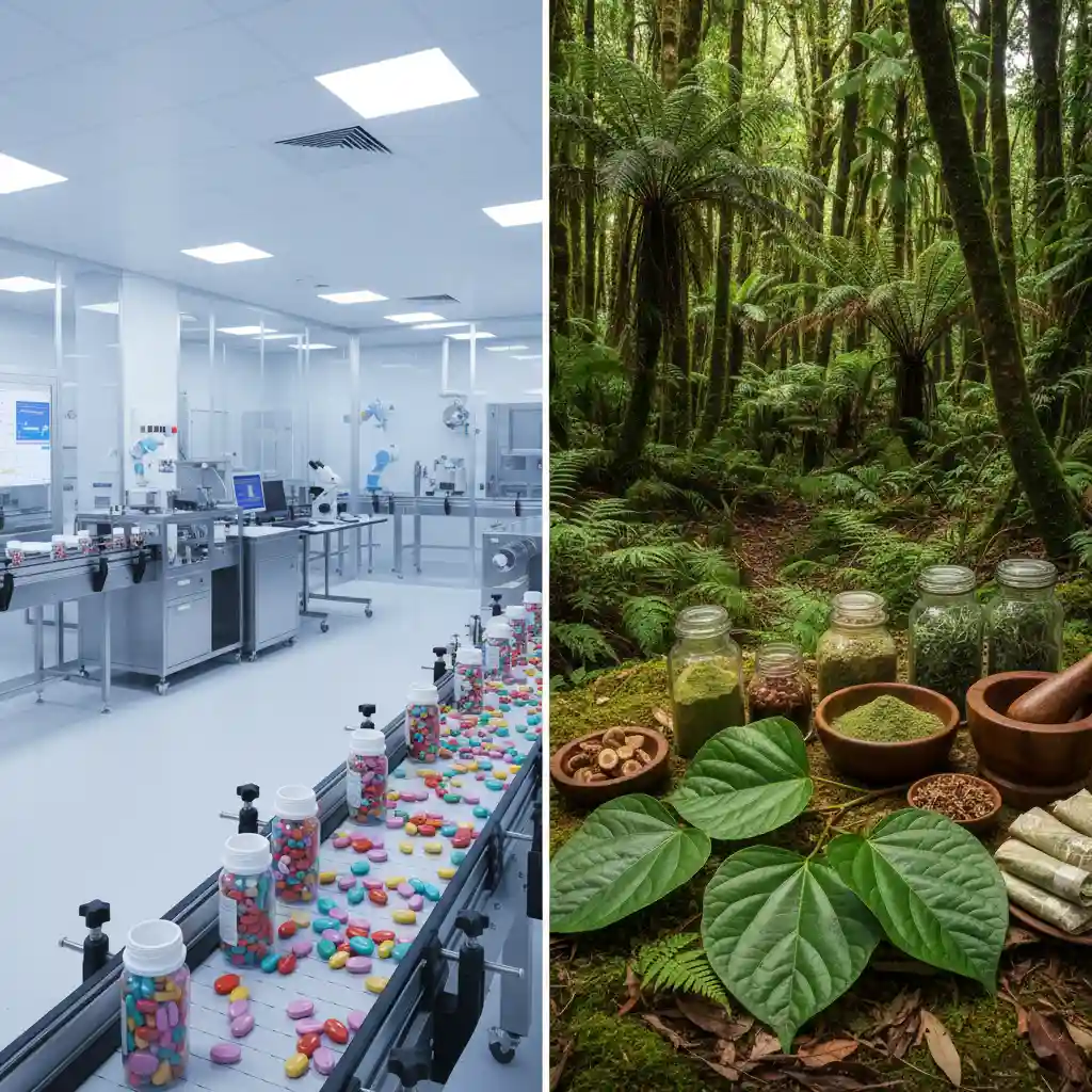 Comparison between pharmaceutical manufacturing and natural herbal medicine ingredients