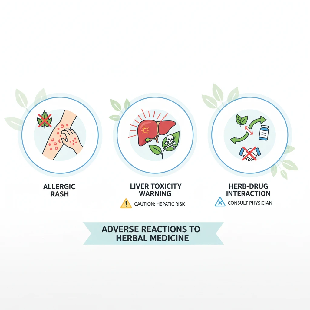 Types of adverse reactions to herbal medicines including allergies and interactions