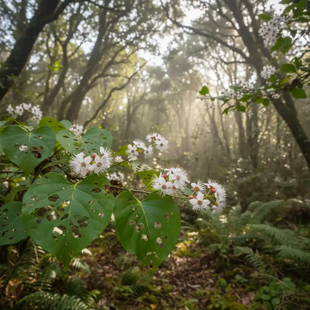New Zealand native plants Kawakawa and Manuka in a forest setting