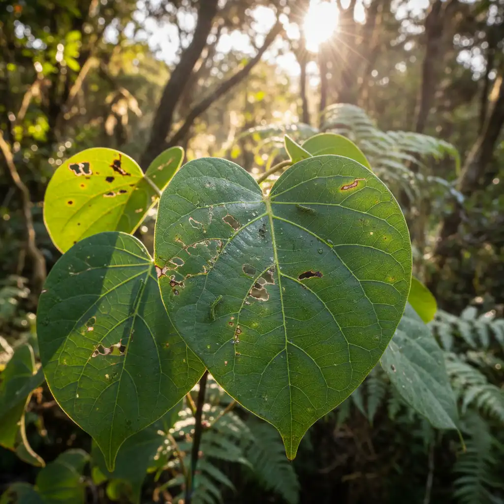 Kawakawa leaves in the New Zealand native bush