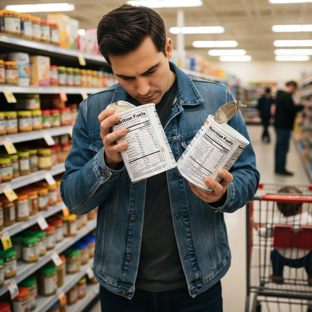 Parent reading baby formula ingredient labels
