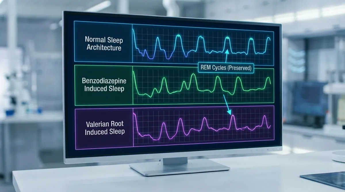 Sleep architecture graph comparing valerian root and sedatives