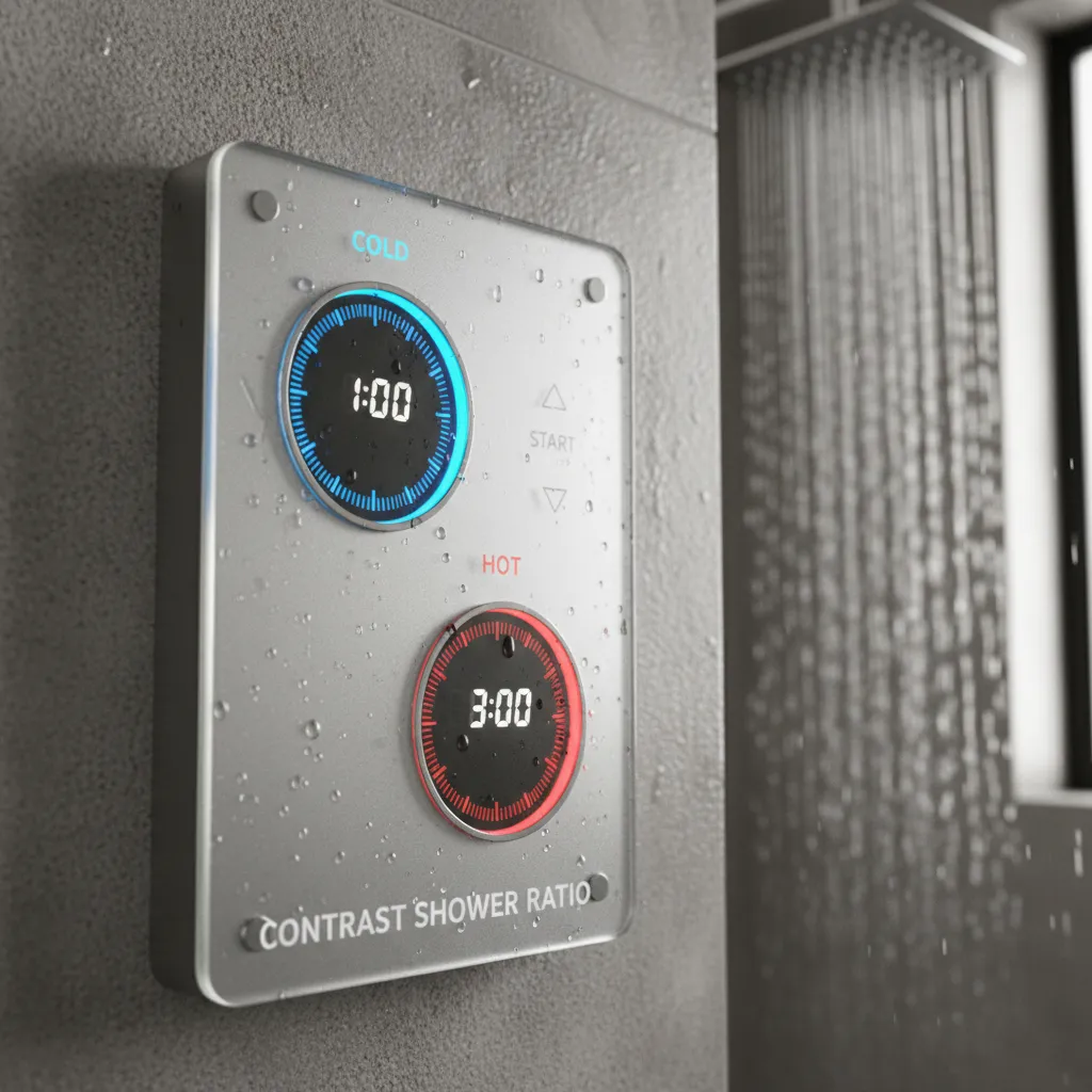 Shower temperature dial and timer for contrast hydrotherapy