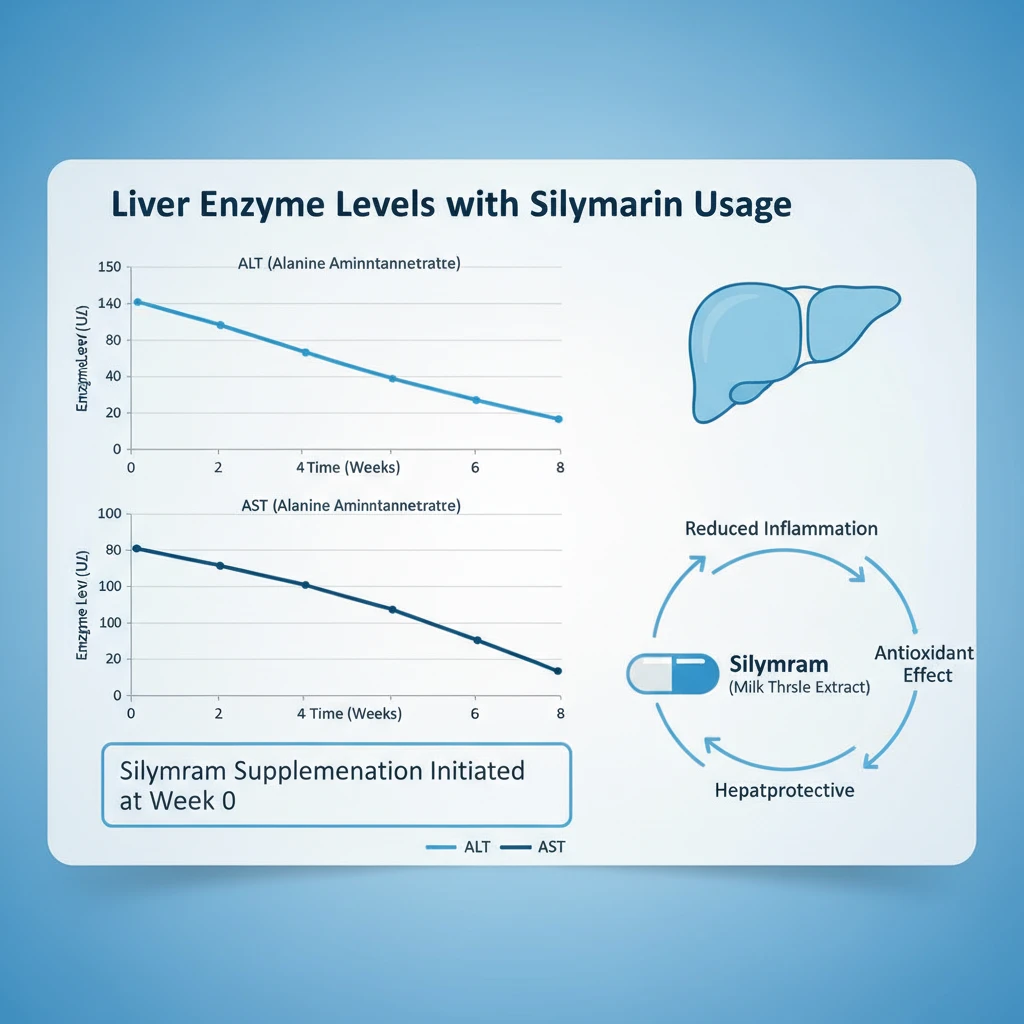 Chart showing reduction in liver enzymes with milk thistle