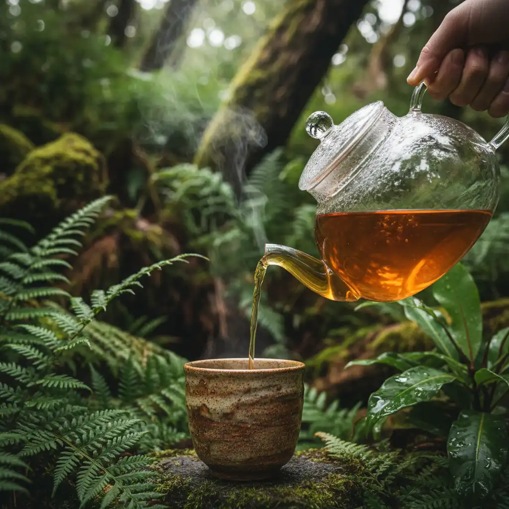Pouring herbal tea rich in antioxidants