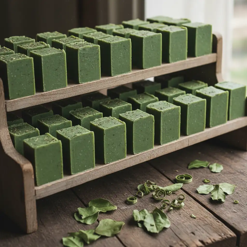 Curing Kawakawa and Hemp Seed cold process soap bars