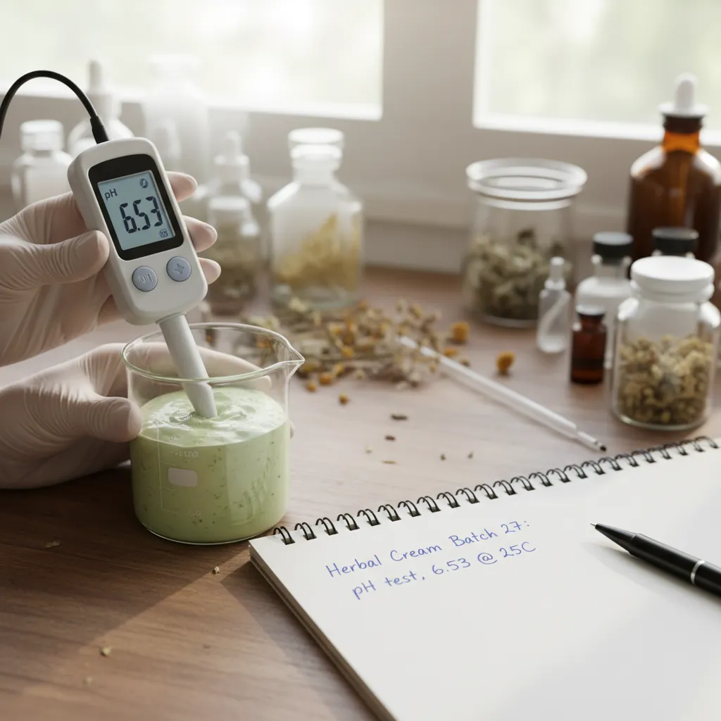 Testing the pH level of a homemade herbal cream