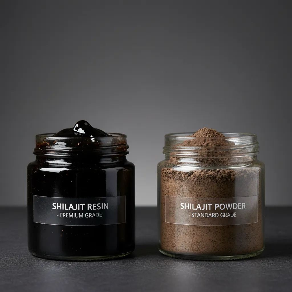 Comparison of shilajit resin and powder forms