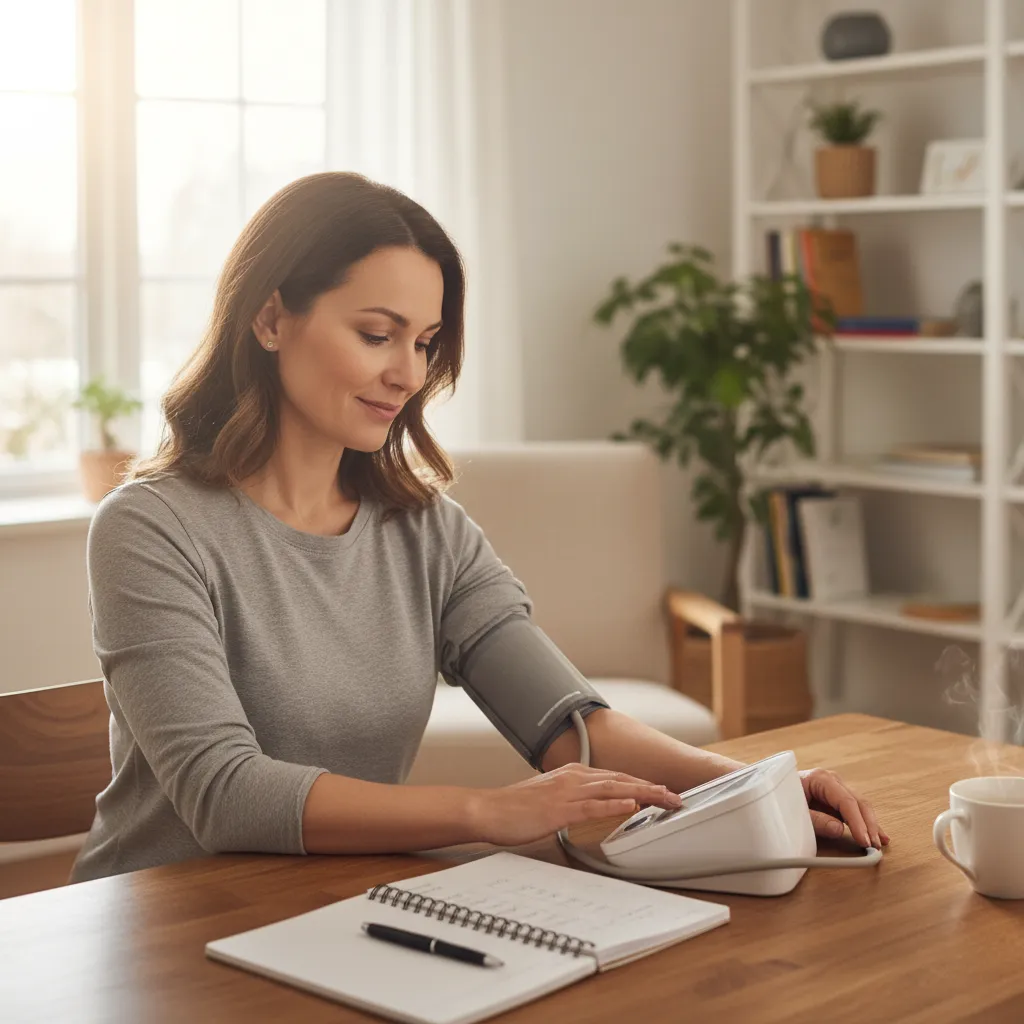 Person monitoring blood pressure at home