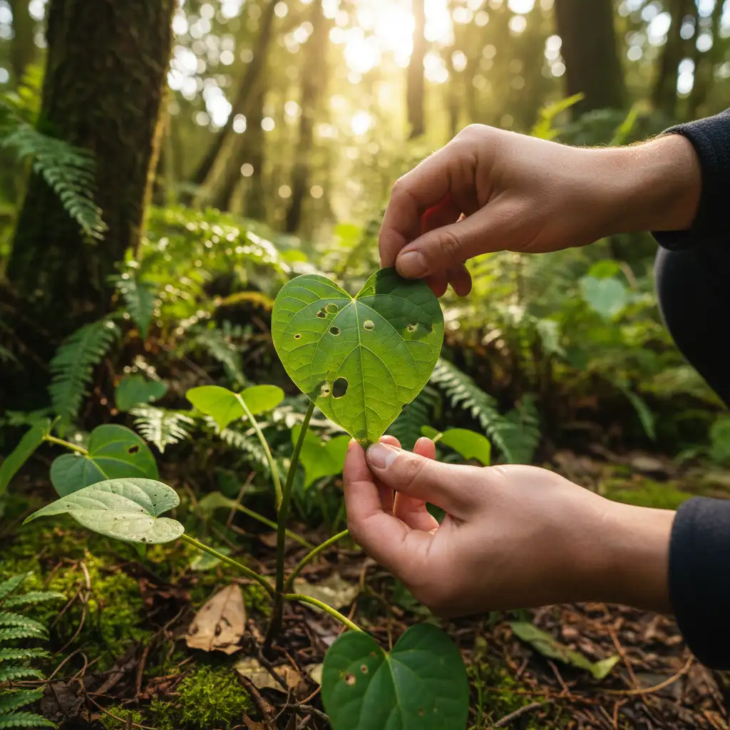 Respectful harvesting of Kawakawa leaves