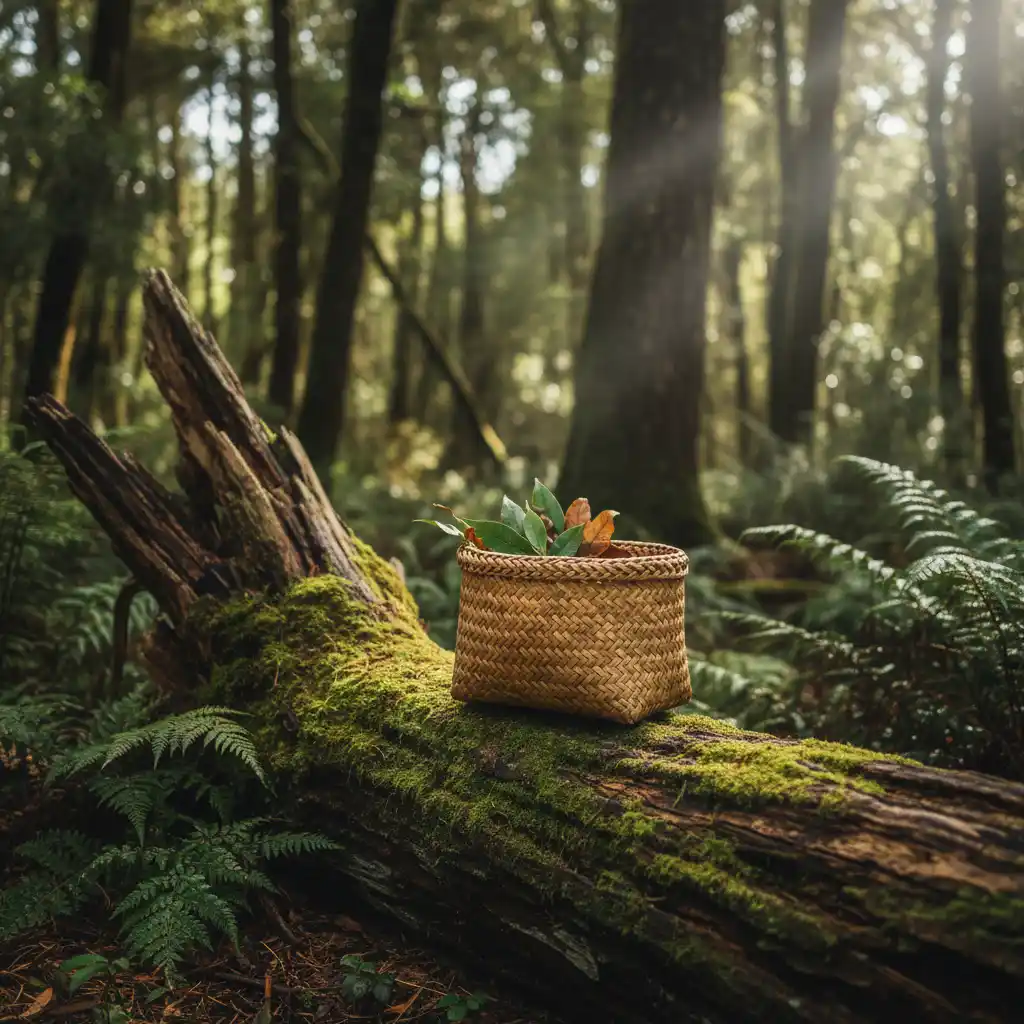Woven kete with sustainably harvested plants