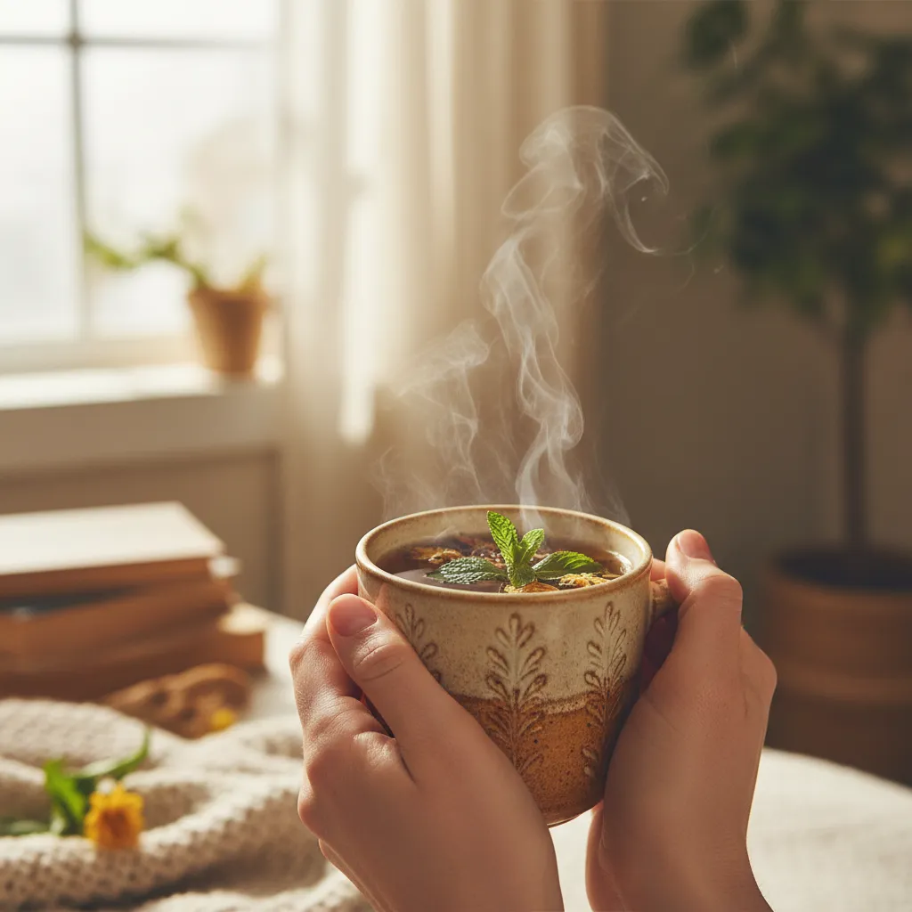 Enjoying a warm cup of medicinal herbal tea