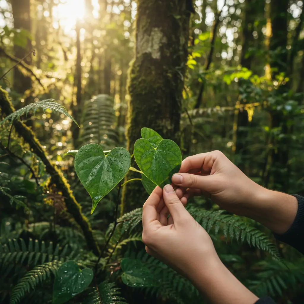 Respectful harvesting of Kawakawa leaves following Tikanga