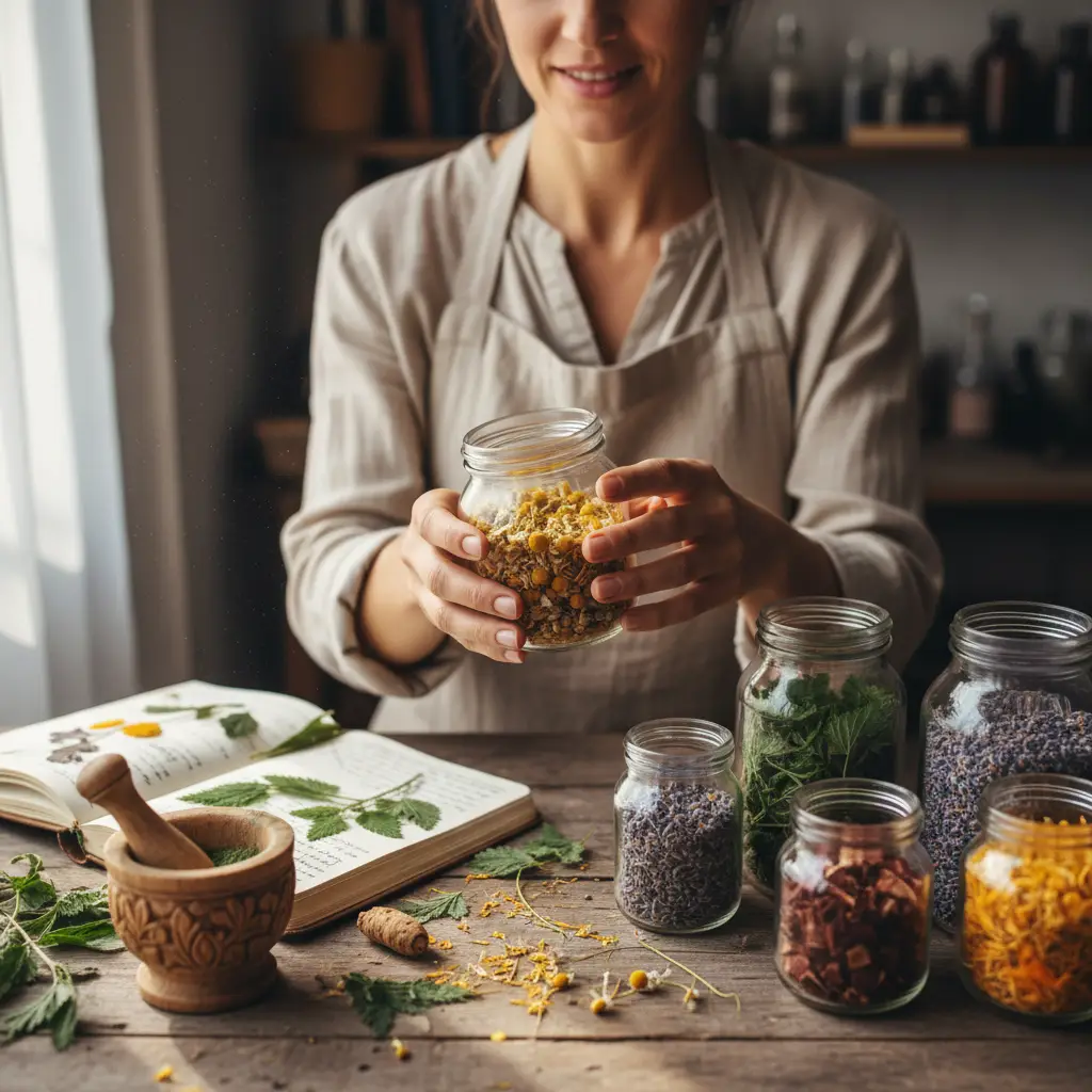Herbalist studying plant properties