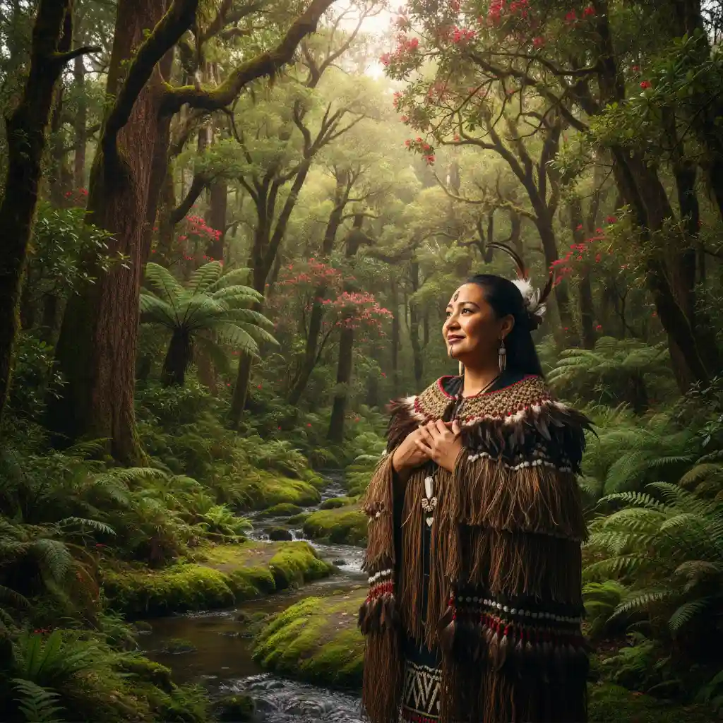 Māori woman connecting with nature for holistic health and rongoā practice