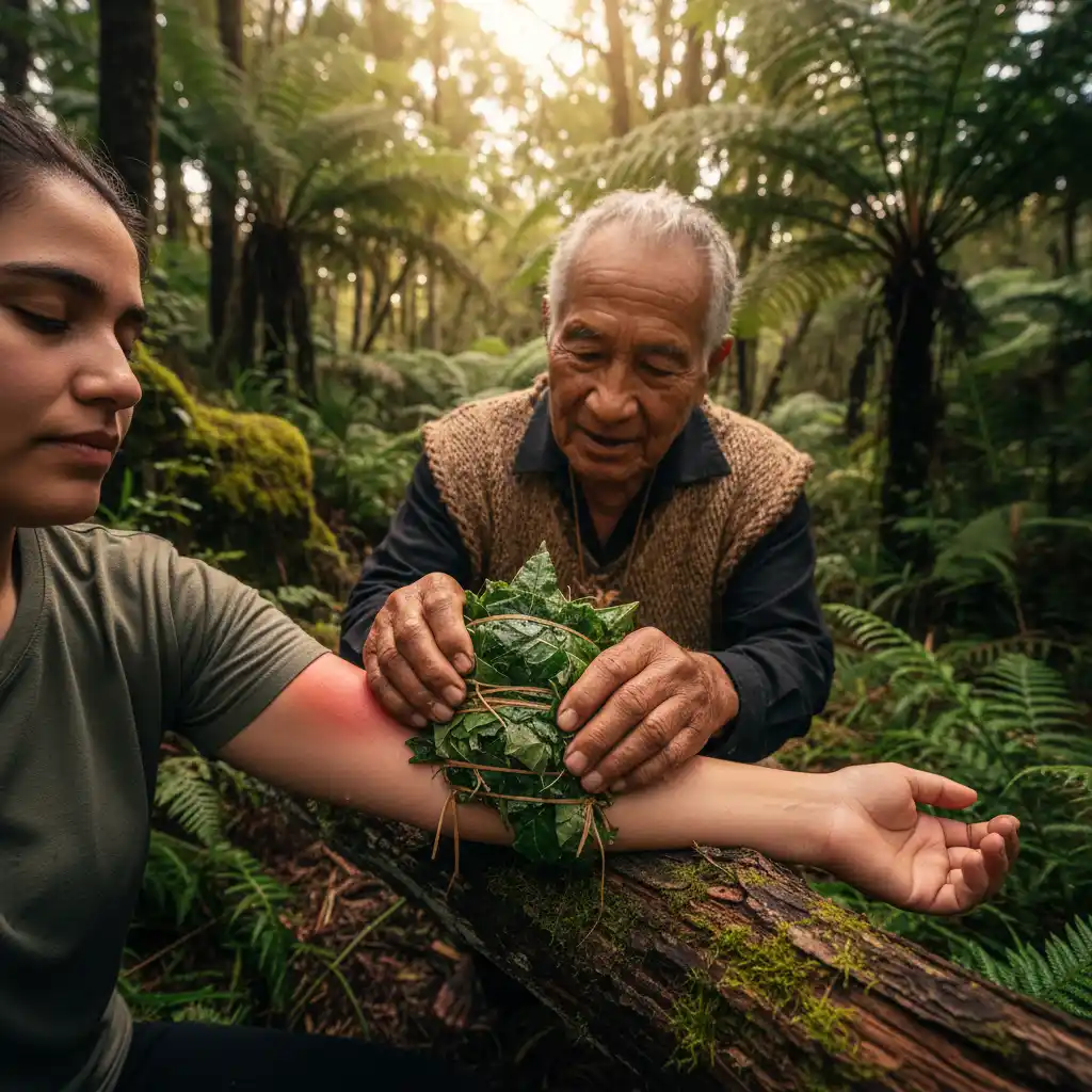 Tohunga rongoā applying traditional Māori plant medicine for healing