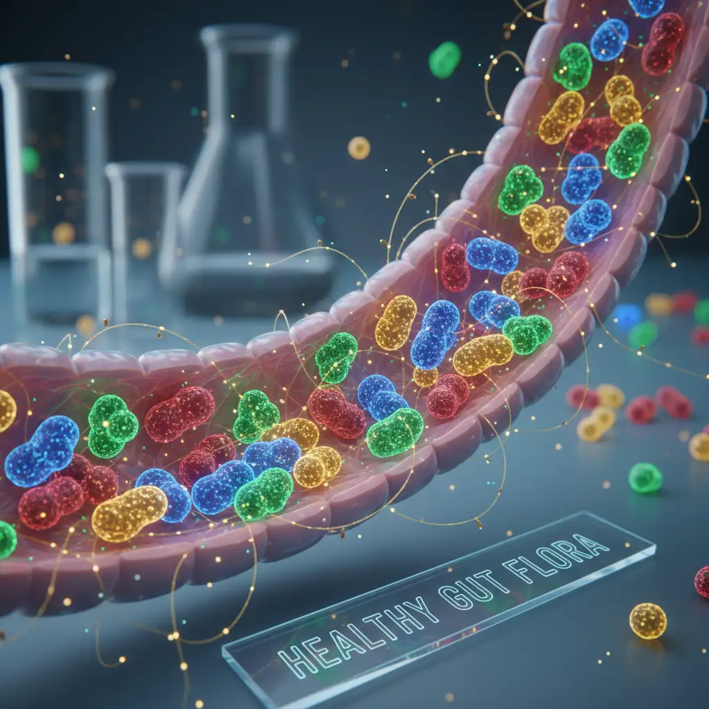 Healthy gut microbiome thriving with beneficial bacteria