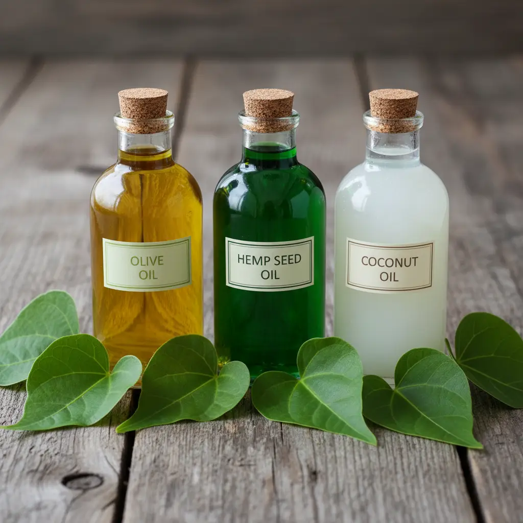 Comparison of olive, hemp, and coconut carrier oils used in Kawakawa balms