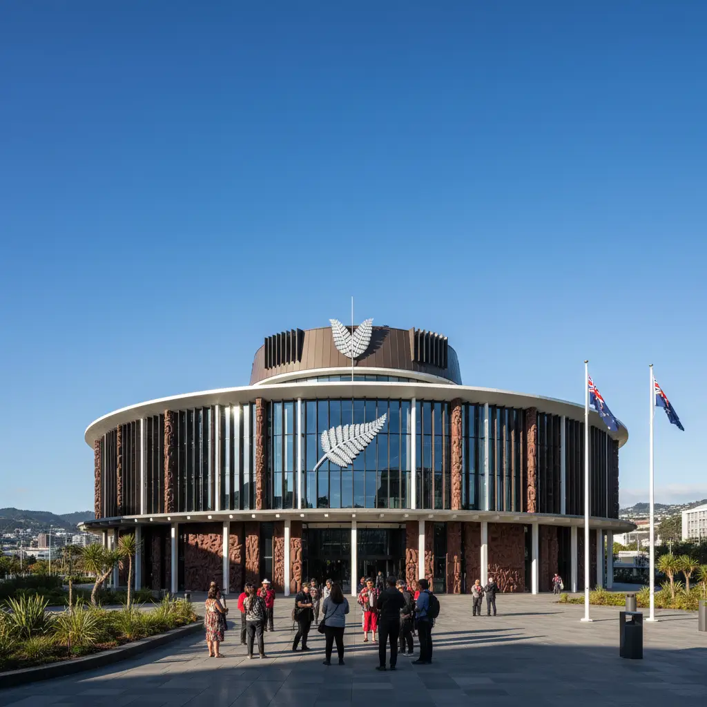 New Zealand Parliament building with Māori art representing regulatory discussions for Rongoā Māori