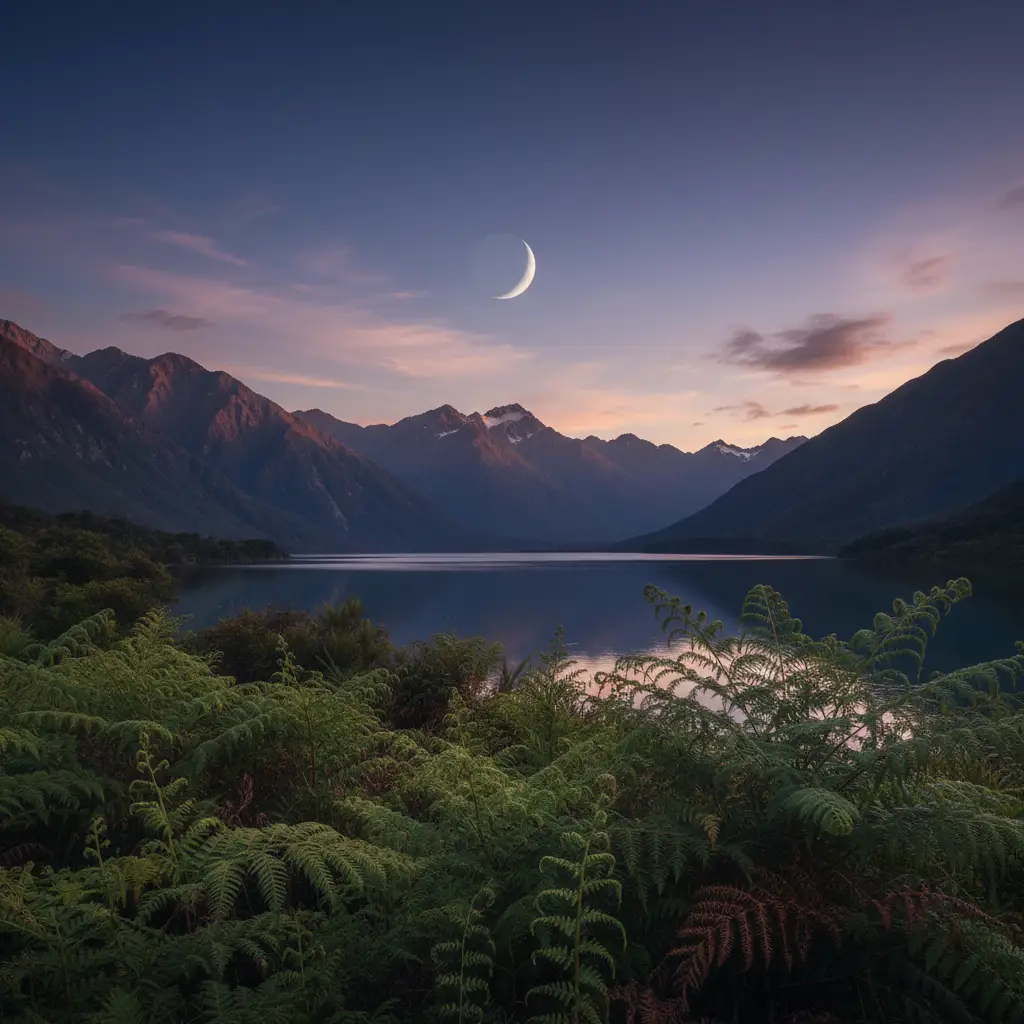 Māori lunar phase Tirea rising over Southern Alps