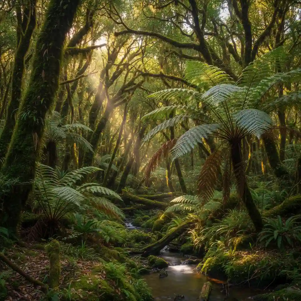 Traditional Maori healing environment in a native New Zealand forest
