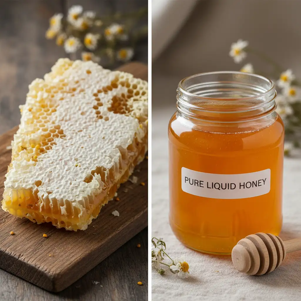 Raw Manuka honeycomb compared to processed honey