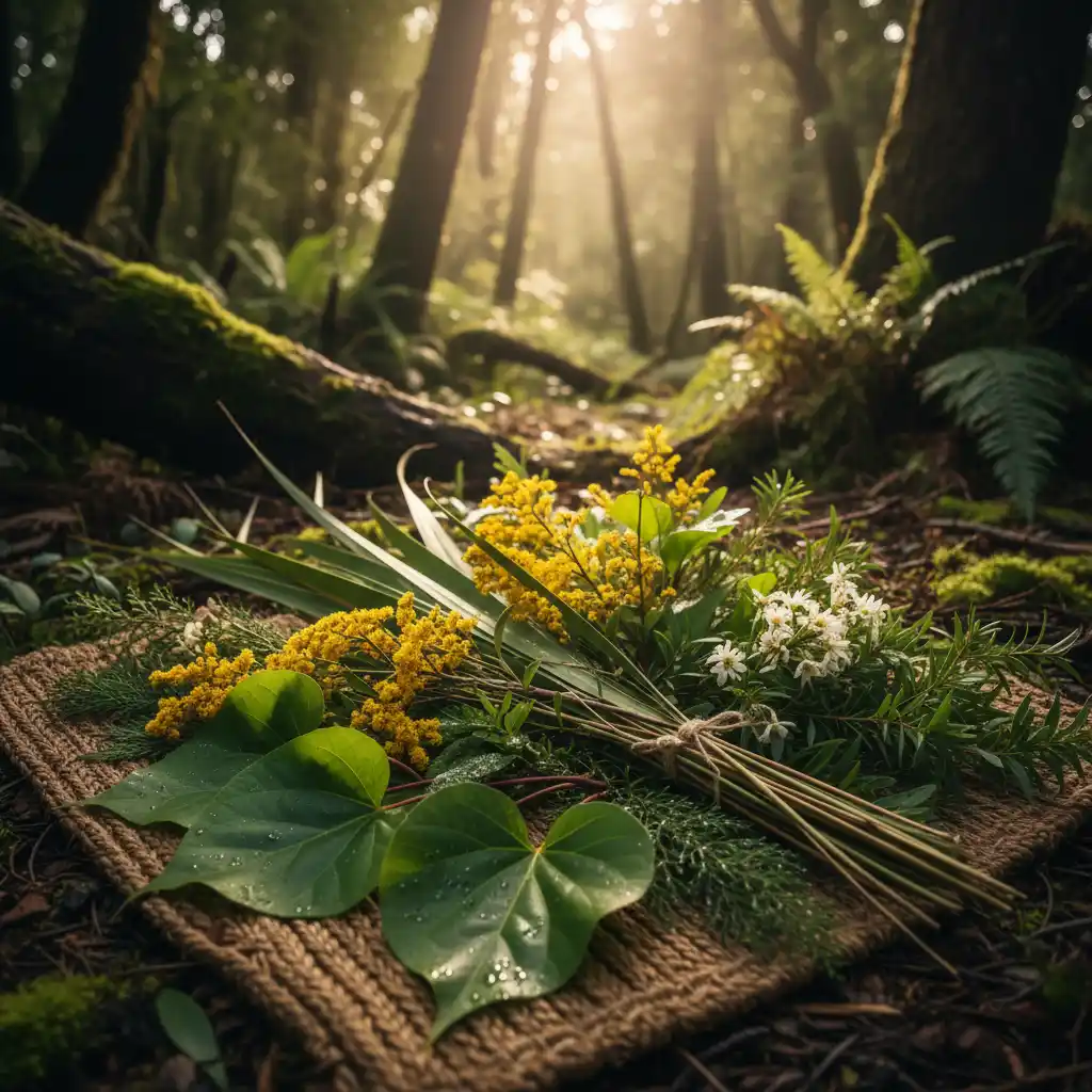 Collection of safe Rongoā Māori plants for arthritis, including Kawakawa and Harakeke