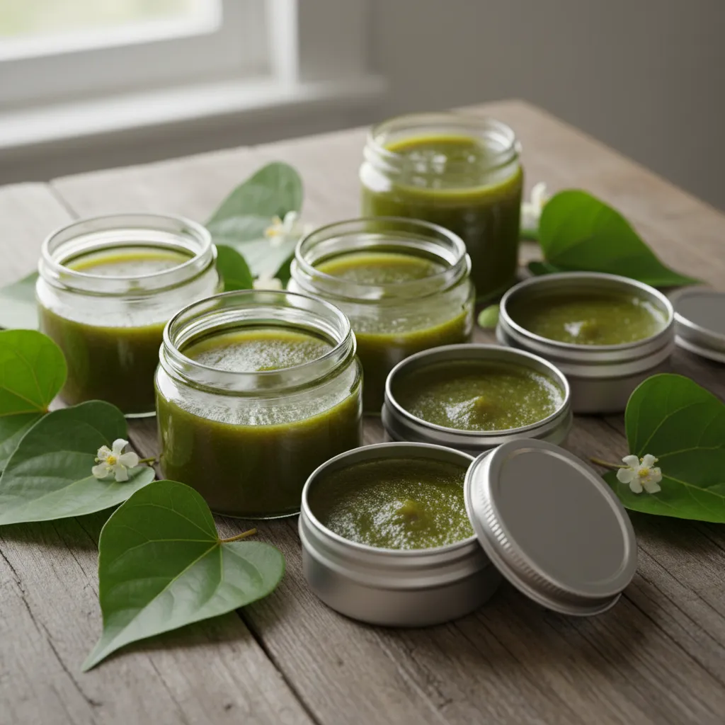Various Kawakawa balm products showcasing different concentrations and textures