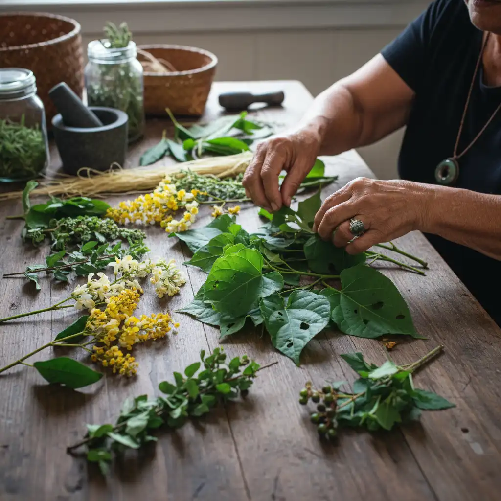 Kawakawa and Kumarahou leaves used in Rongoā Māori for health benefits