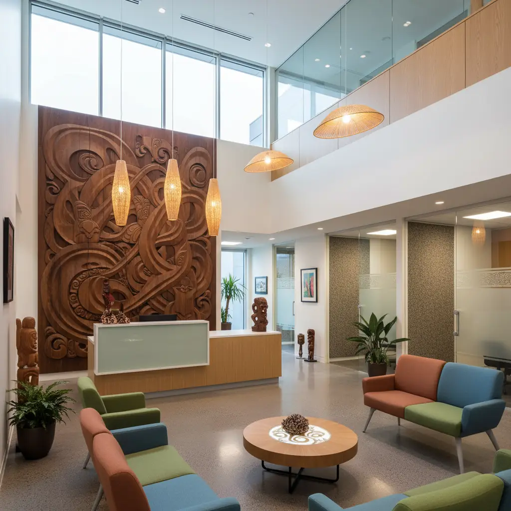 Modern healthcare office with integrated Māori design and clinical tools