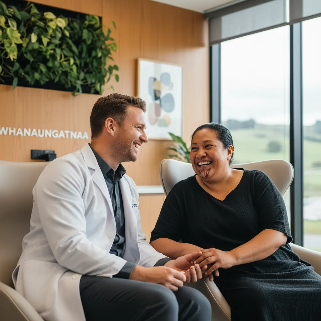 Clinician practicing whanaungatanga with a Māori patient