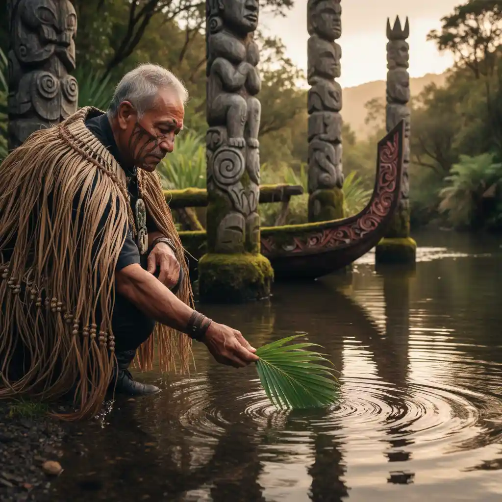 Maori traditional water ritual and spiritual cleansing
