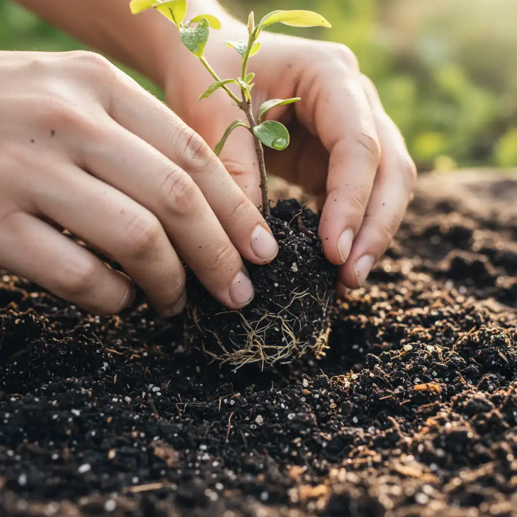 Planting a native seedling into prepared soil