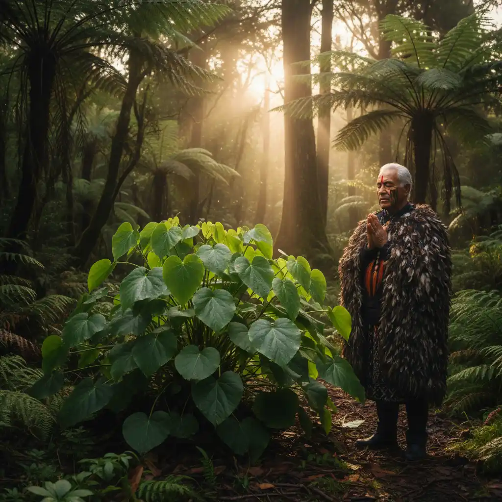 Māori elder performing karakia before harvesting rongoa