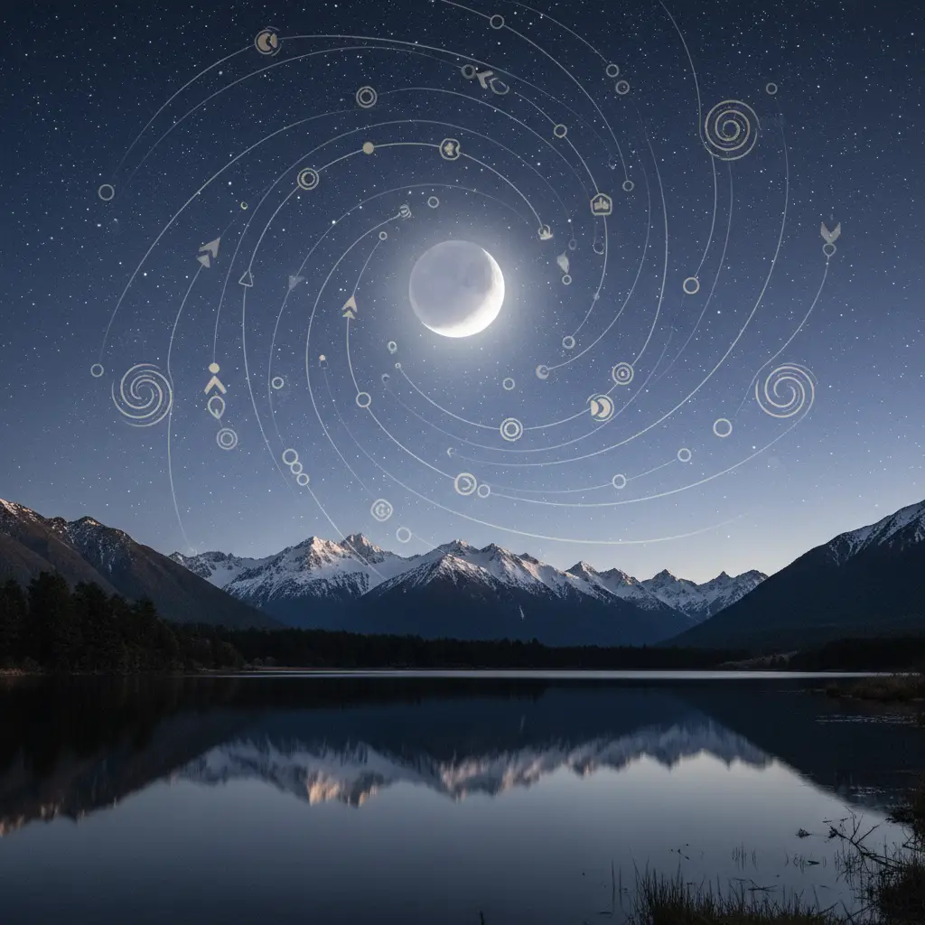 The lunar cycle over the New Zealand landscape representing the Maramataka