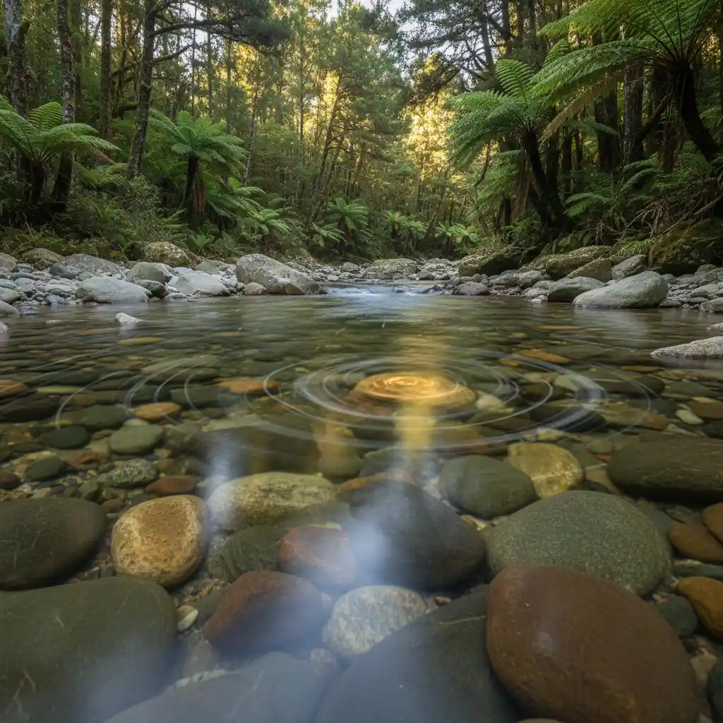 Flowing water representing the lymphatic benefits of mirimiri and romiromi