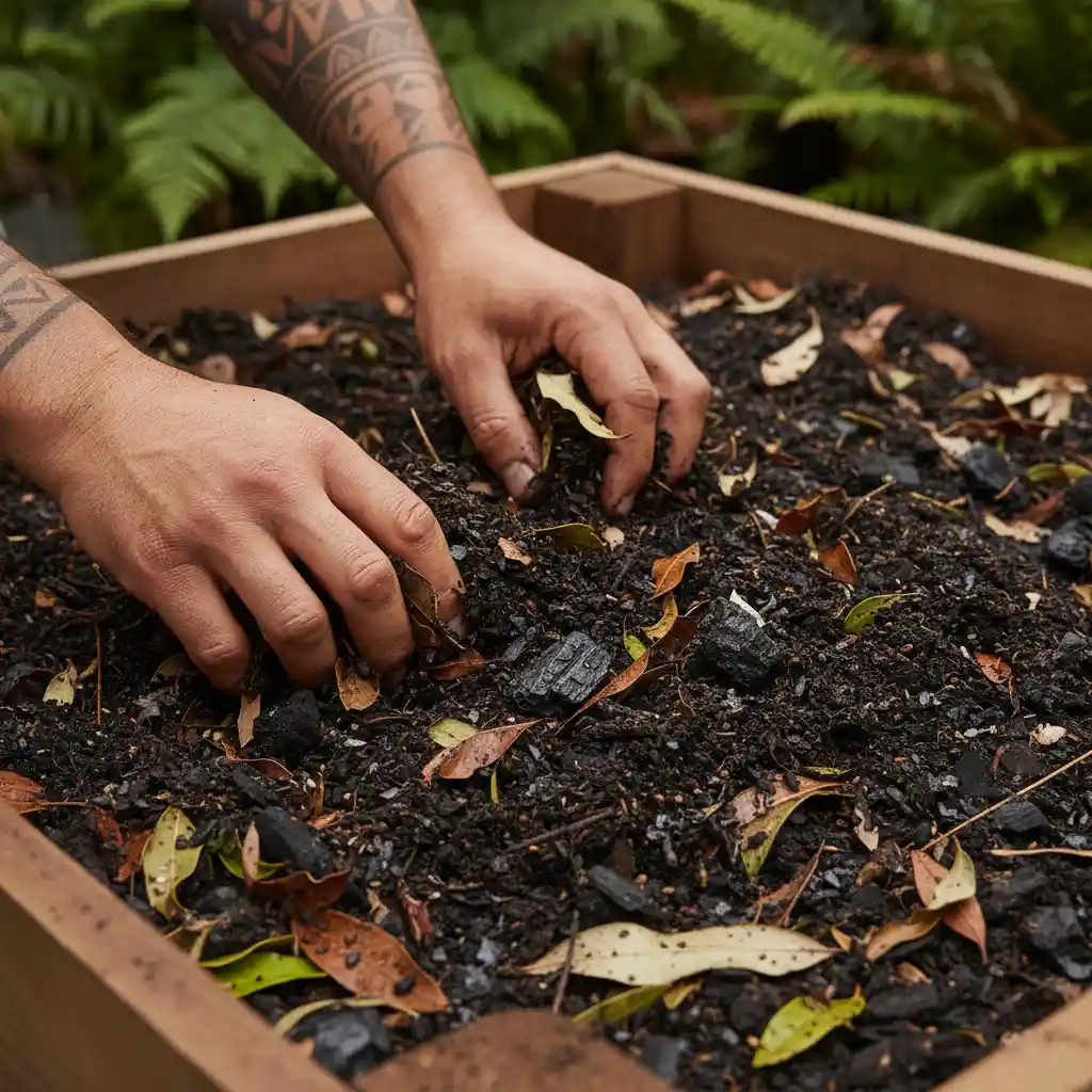Traditional Māori soil remediation using biochar and organic compost