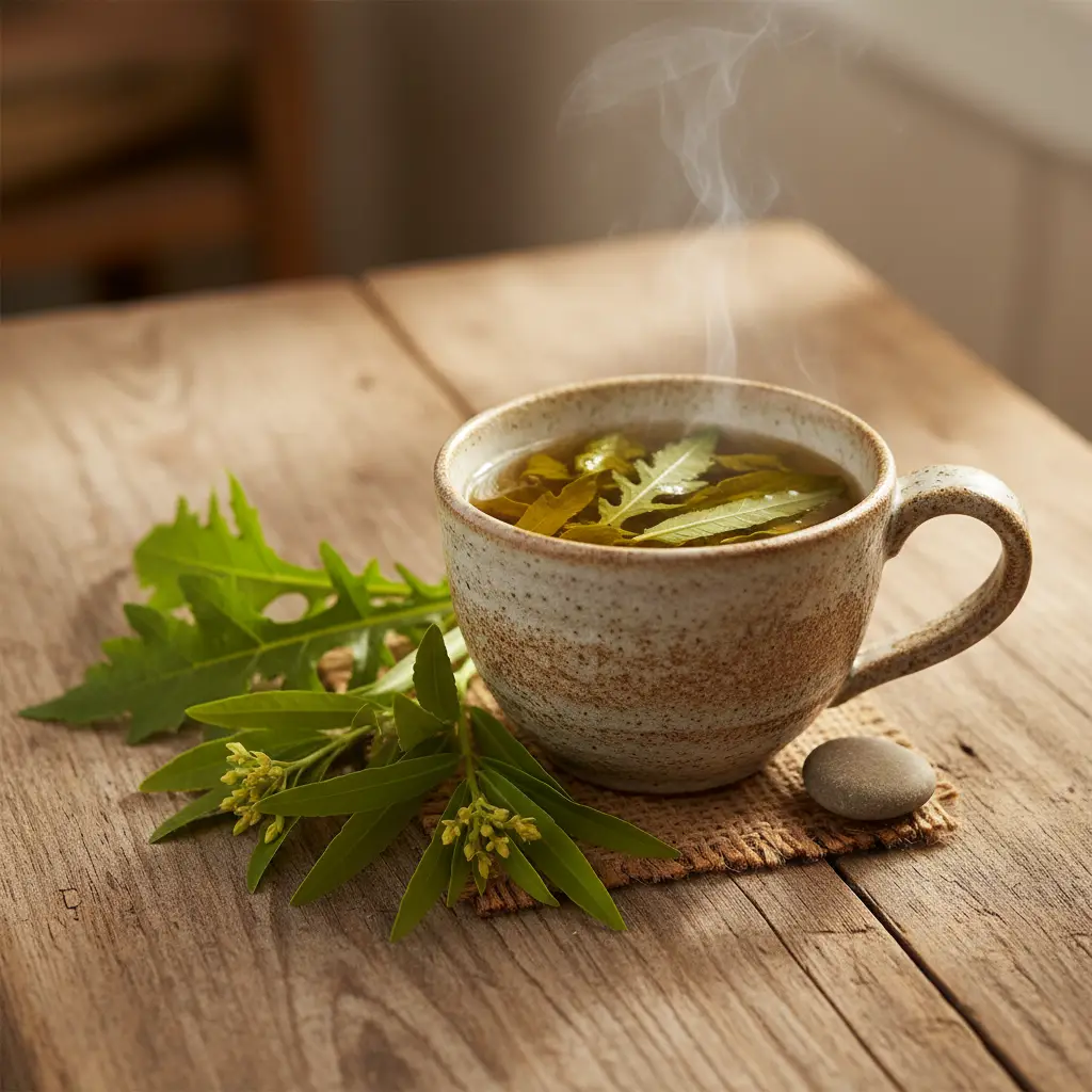 Herbal cleansing tonic tea from Pūhā and Kūmarahou for internal skin health, natural eczema treatment NZ