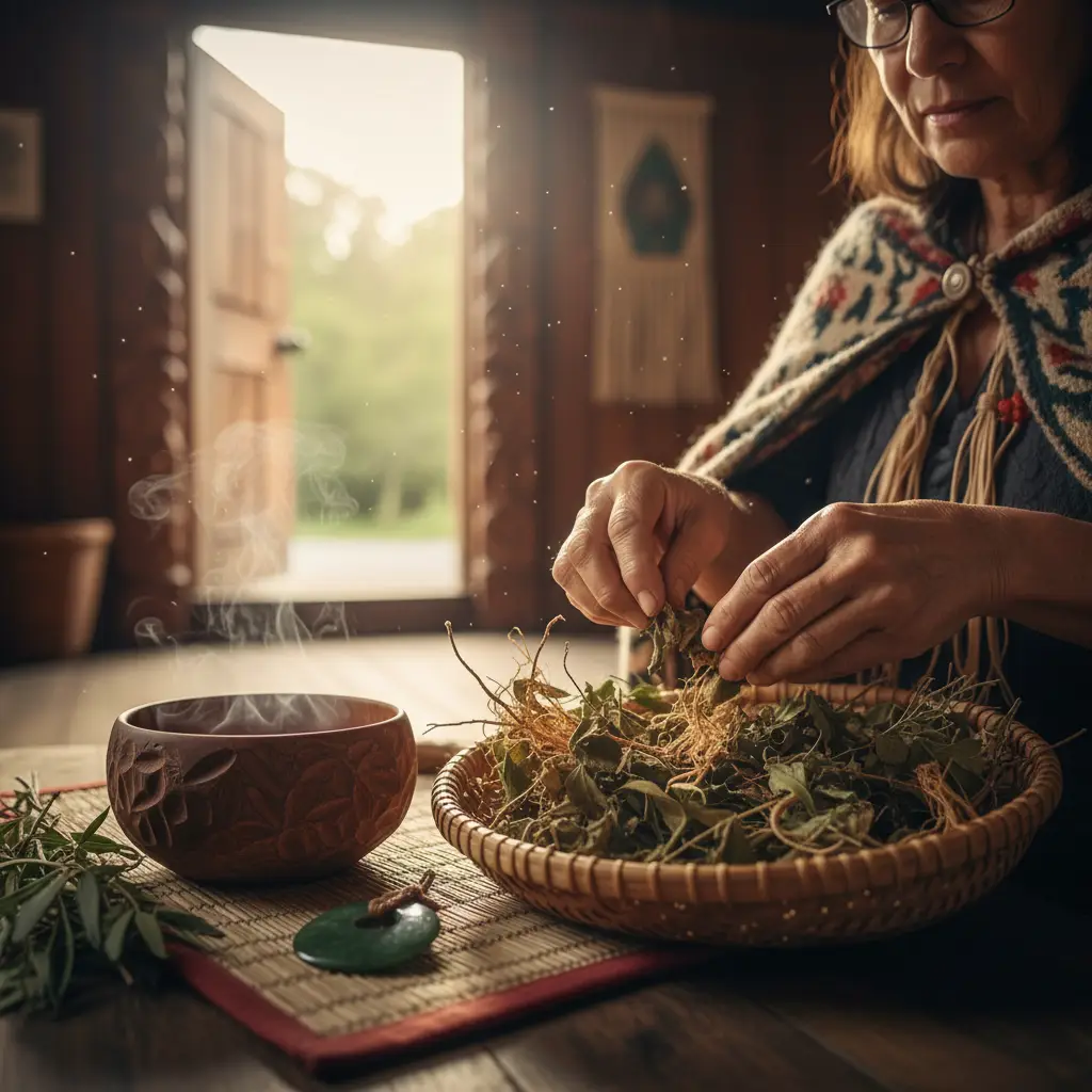 Kairongoā preparing Rongoā Māori herbal infusion for internal medicine